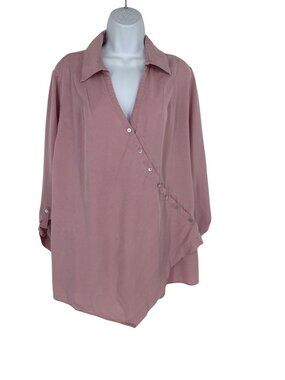 Soft Surroundings Asymmetric Button Front V Neck 3/4 Sleeve Blouse Size 1X